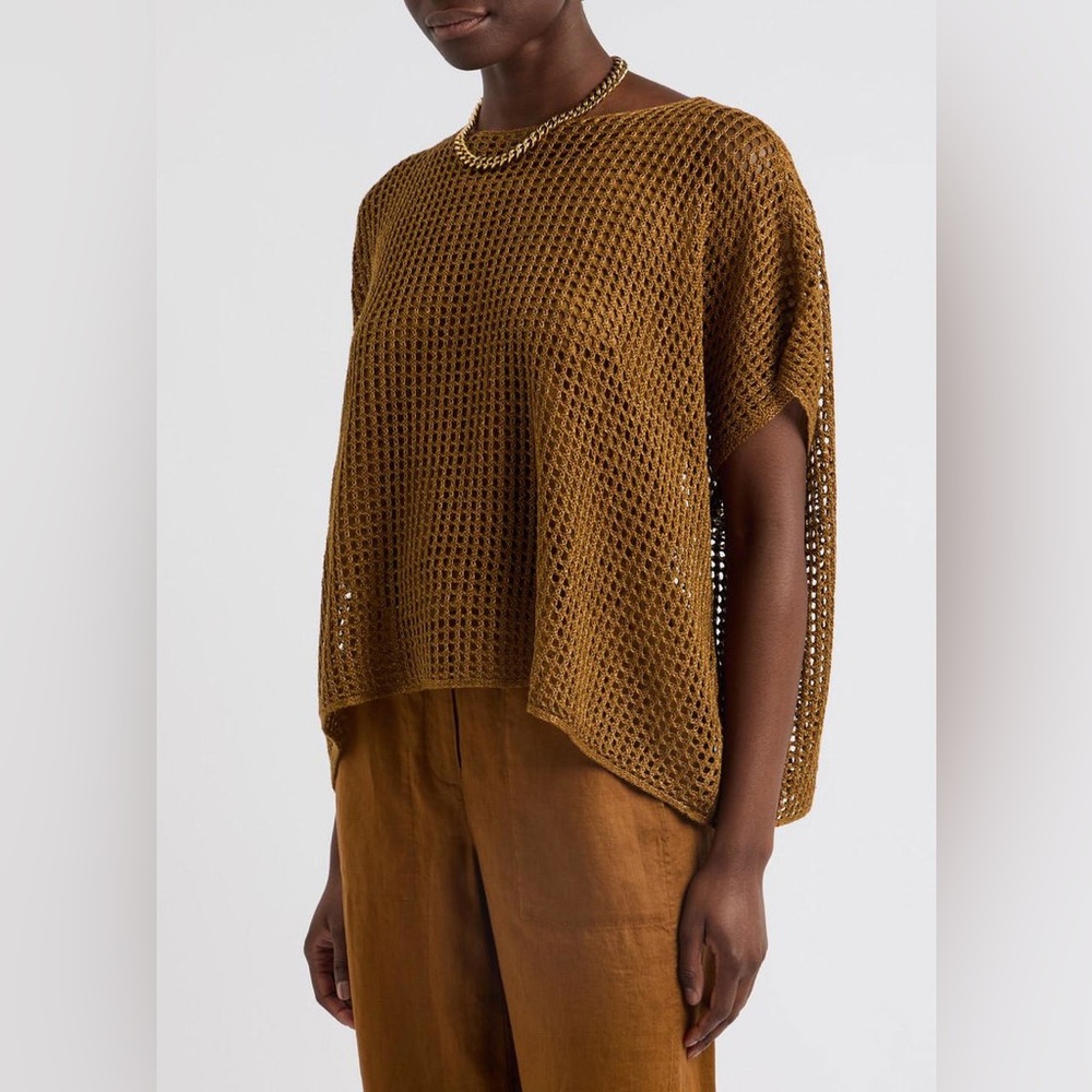 EILEEN FISHER Organic Linen Délavé Bateau Neck Top in Bronze